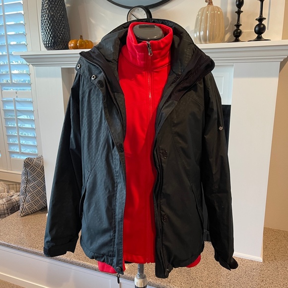 Columbia Black/Red 3-in-1 Coat Jacket Omni-Tech Waterproof Interchange Small SKI - Picture 3 of 12